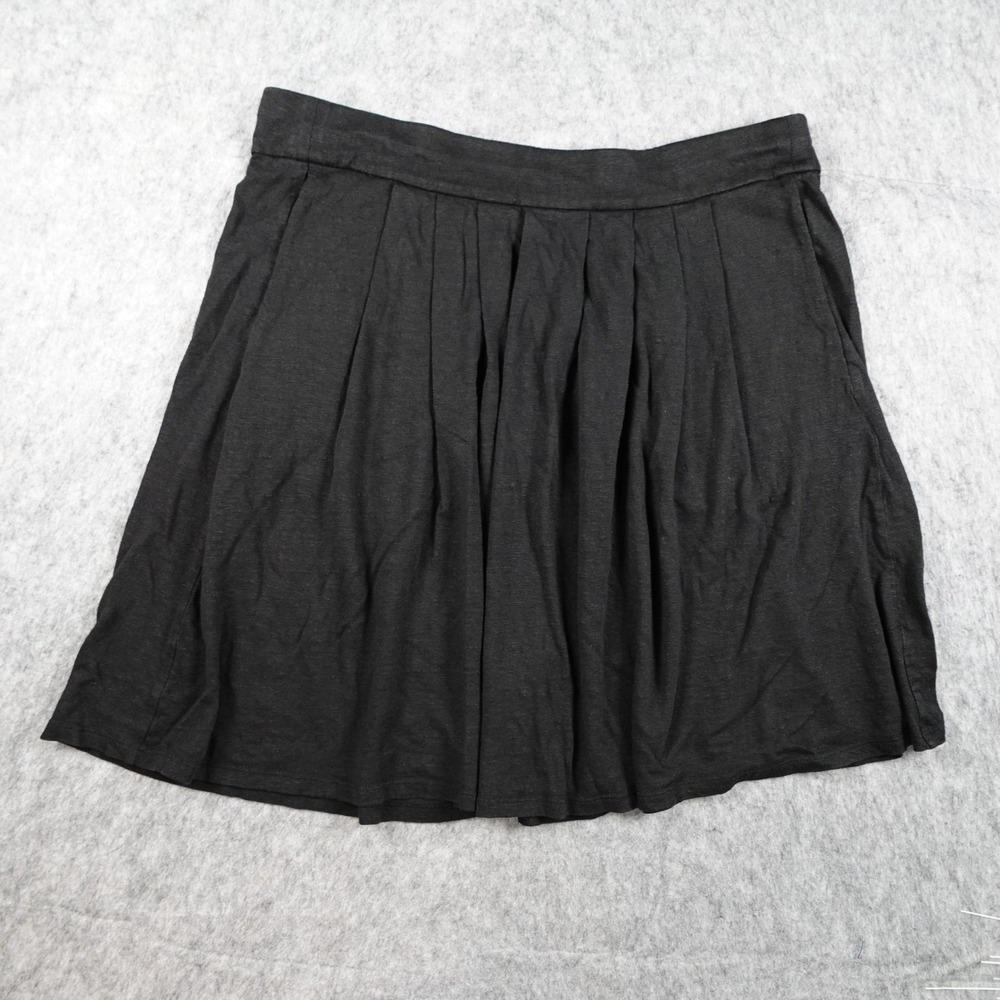 Eileen Fisher Skirt Women Small Black Organic Linen Pleated Knit Mini Flowy